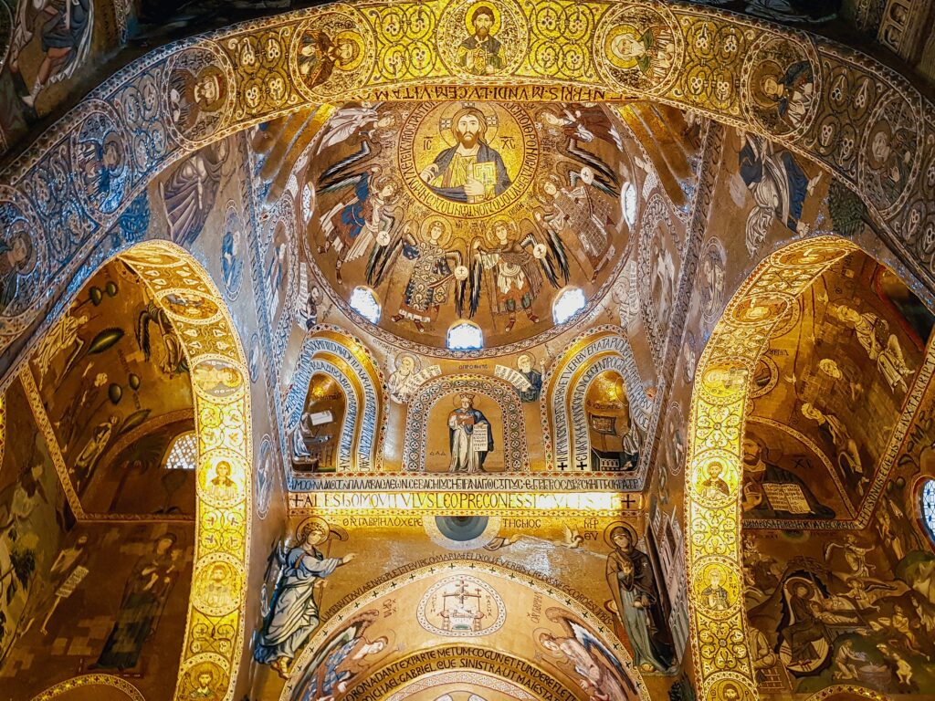 Rich interiors of the Cappella Palatina church Palermo